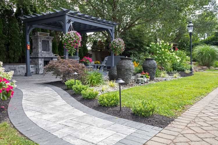 Gray Pergola on Pavers